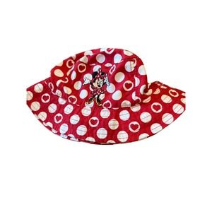 Minnie‎ Mouse Red Polka Dot Bucket Hat Disney Kids Toddler Heart Embroidery